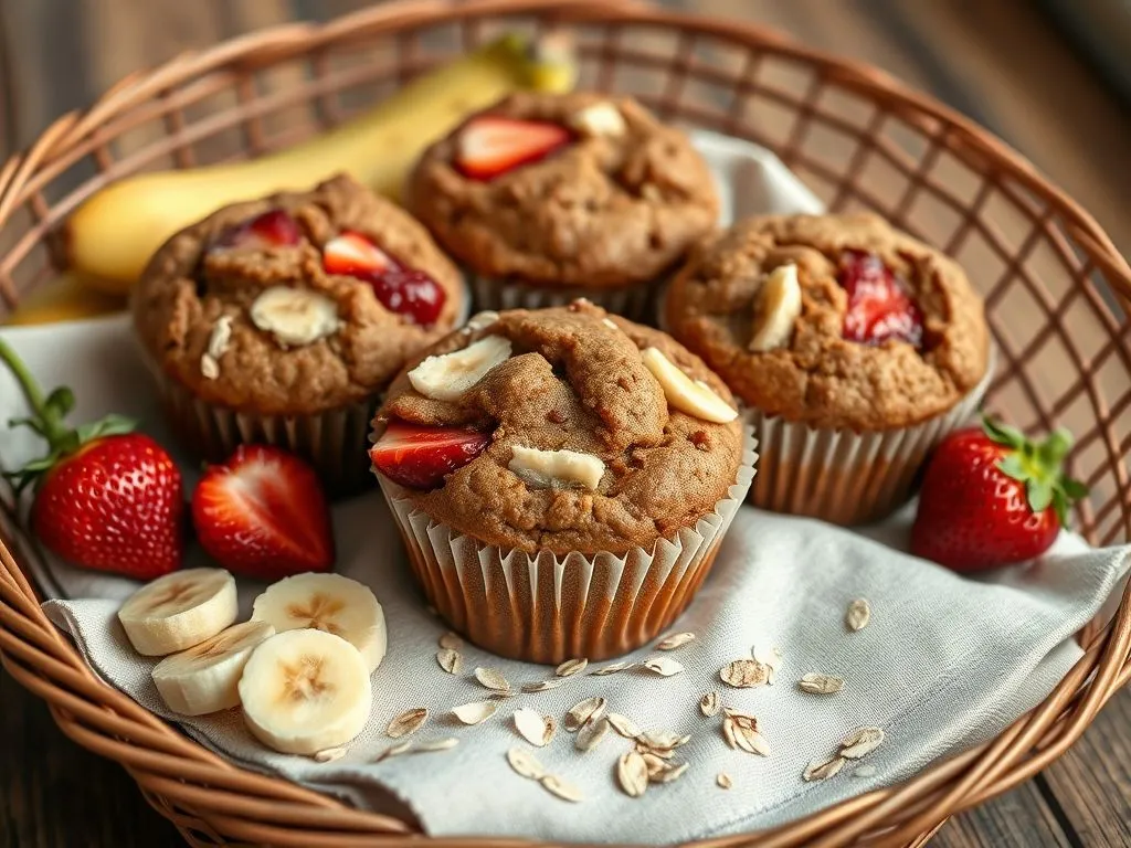 Whole Wheat Strawberry Banana Muffins