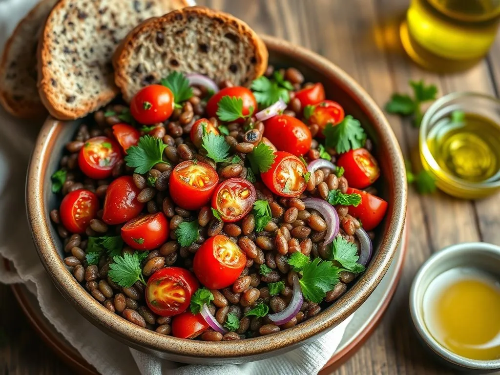 Wholesome Lentil Salad with Oven Roasted Tomatoes